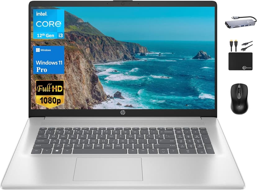 HP 17 Business Laptop 2024 Flagship, 17.3" FHD IPS Display, 6-Core Intel i3-1215U (Upto 4.4 GHz), 16GB RAM, 1TB SSD, UHD Graphics, Wi-Fi, Privacy Camera, Long Battery, Windows 11 Pro +MarxsolAccessory