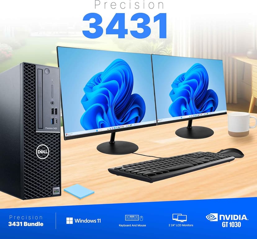 Dell Precision Workstation PC | Quadro P620 GPU - Editing & Design | Windows 11 Pro | Intel i5-9500 | 16GB RAM 1TB SSD | New 24" LCDs | Home or Office Computer | WiFi 6 AX200 + BT (Renewed)