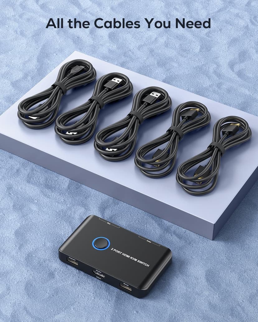 KVM Switch HDMI 2 Port Box,ABLEWE USB and HDMI Switch for 2 Computers Share Keyboard Mouse Printer and one HD Monitor,Support UHD 4K@60Hz,with 2 USB Cable and 2 HDMI Cable
