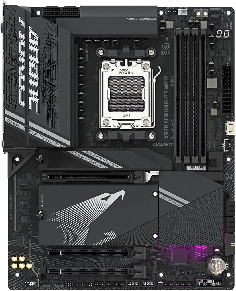 GIGABYTE X870 AORUS Elite WIFI7 AMD AM5 LGA 1718 Motherboard, ATX, DDR5, 4X M.2, PCIe 5.0, USB4, WIFI7, 2.5GbE LAN, EZ-Latch, 5-Year Warranty