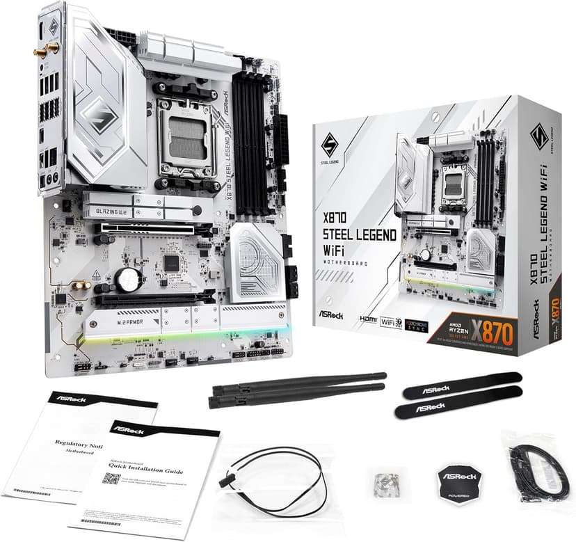 ASRock X870 Steel Legend WiFi 7 AMD Ryzen Socket AM5 ATX Motherboard DDR5 DIMMs 8000 MHz 256 GB SATA3 6.0 Gb/s USB4 M.2