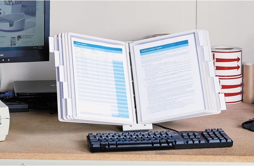 Durable Desktop Reference System with 10 Double-Sided Panels - Letter-Size 8.5" x 11" Inches - Gray SHERPA Design - Desk Reference Organizer