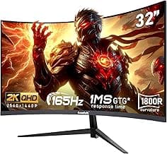 32 inch 2K QHD(2560×1440P) 165Hz Curved Gaming Monitor,PC Screen, 1ms，FreeSync, 98% sRGB，178° Wide Viewing Angle，DisplayPort、HDMI, Wall Mount Compatible 100 * 100MM Wall - Black
