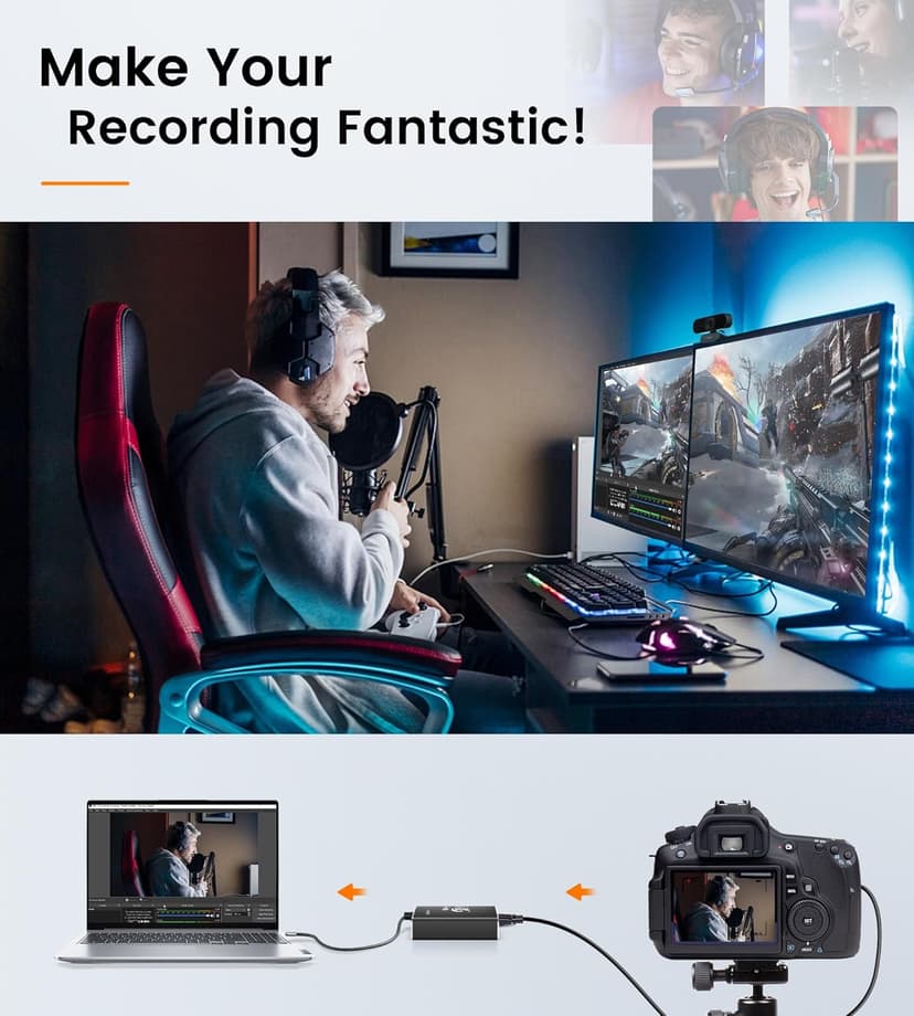 4K HDMI Video Capture Card, avedio links Video Capture Card 1080P 60FPS,USB C/A 3.0 Game Capture Card for Streaming Works for PS5 PC Switch Camera OBS (Black)