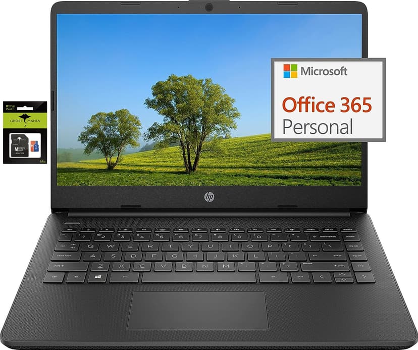 HP 14" Laptop for Student and Business Stream Ultral Light, Intel Quad-Core Processor, 16GB RAM, 128GB Storage(64GB eMMC+64GB Ghost Manta SD Card), 1-Year Office 365, Webcam, Long Battery Life, Win11