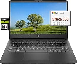 HP 14" Laptop for Student and Business Stream Ultral Light, Intel Quad-Core Processor, 16GB RAM, 128GB Storage(64GB eMMC+64GB Ghost Manta SD Card), 1-Year Office 365, Webcam, Long Battery Life, Win11