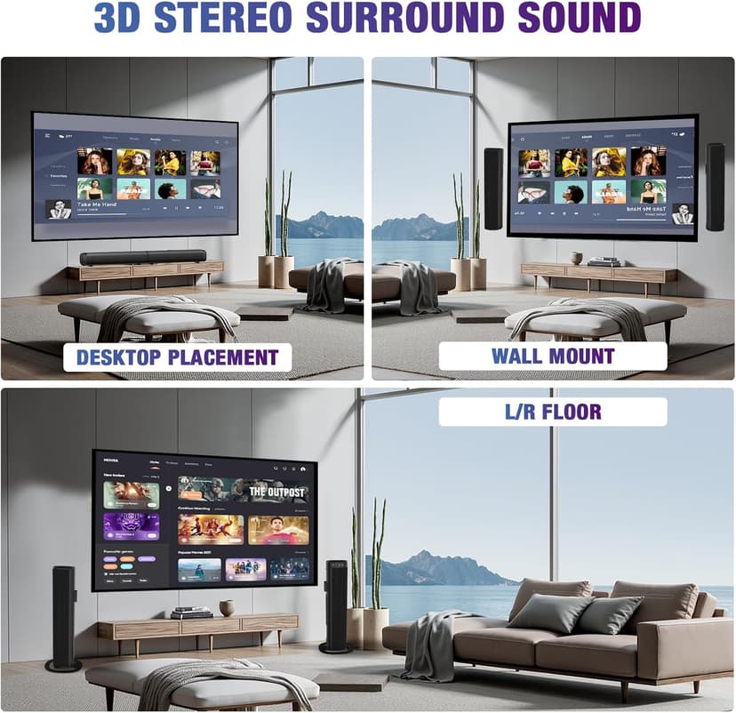 Sound Bar, 100W Sound Bar for Smart TV, Bluetooth 5.3 Soundbar, 2 in 1 Detachable Home Speaker Bass Effect, Home Theater Surround Sound, ARC/Optical/AUX/USB Connections, for TV/PC/Projectors