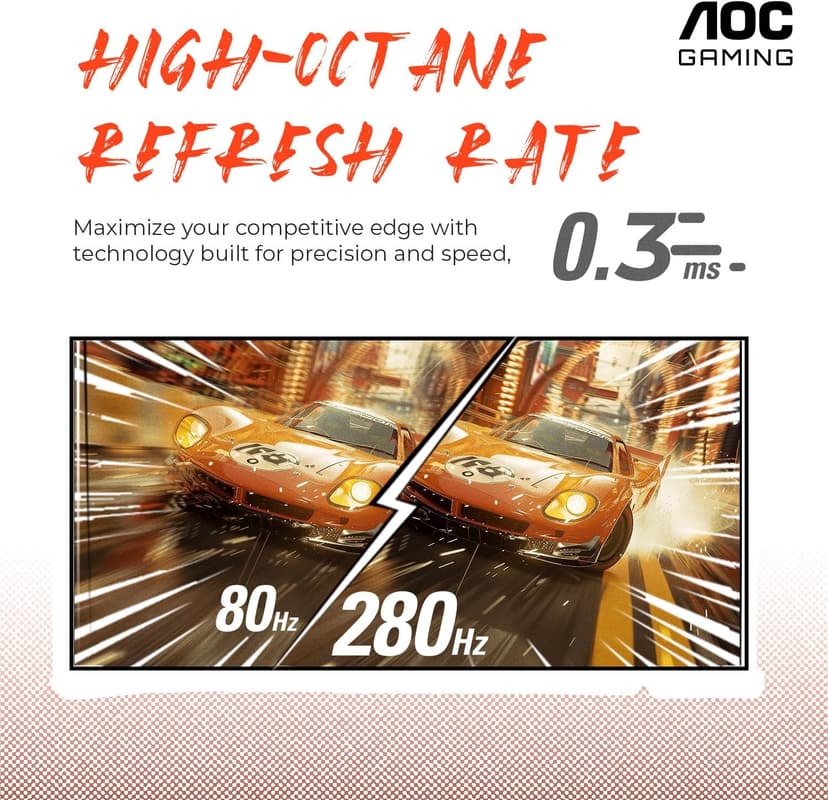 AOC C27G4ZH 27" Curved Frameless Ultra-Fast Gaming Monitor, FHD 1080p, 0.3ms 280Hz, HDMI/DP, Height Adjustable, 3-Year Zero Dead Pixel Guarantee, Black, Xbox PS5 Switch Compatible