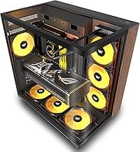 KEDIERS PC CASE ATX 6 PWM ARGB Fans Pre-Installed, Mid Tower Computer Case with Full-View Tempered Glass, Type-C,Printed Walnut Wood Panels,Support 360mm Radiator,Black Gaming Case (P7)