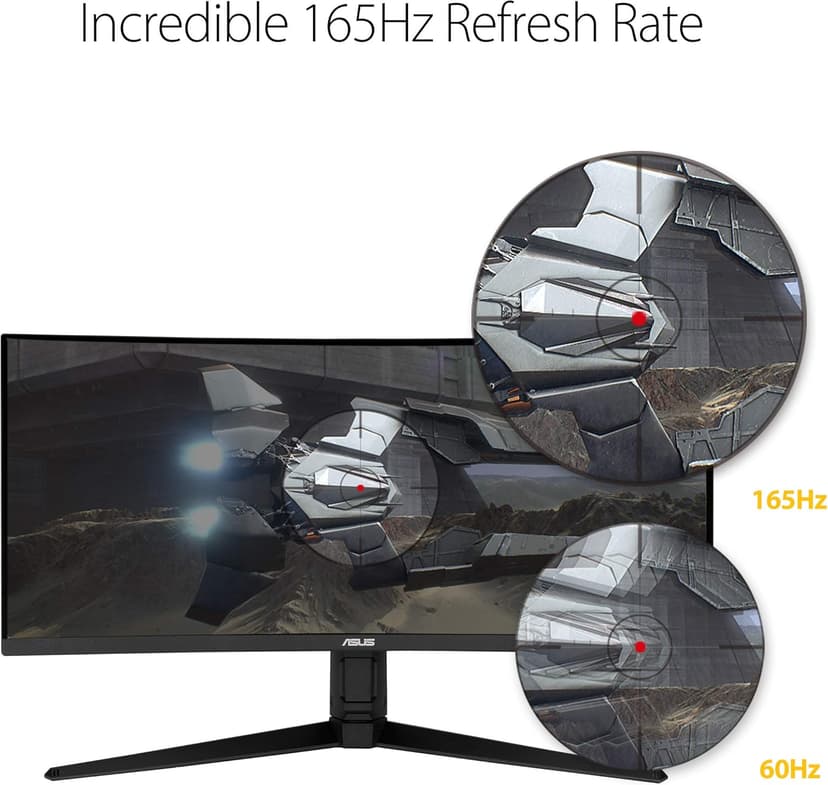 ASUS TUF 34 Inch Curved Gaming Monitor - WQHD (3440x1440), 165Hz, 1ms, Extreme Low Motion Blur, FreeSync Premium, Eye Care, Height Adjustable, DisplayHDR 400, DisplayPort, HDMI, USB - VG34VQL1B
