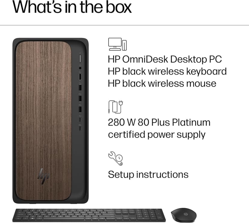 HP OmniDesk Desktop PC, Intel Core Ultra 7 265, 32 GB RAM, 2 TB SSD, Intel Graphics, Windows 11 Home, Microsoft Copilot, Dark Wood, M03-0060 (2025)