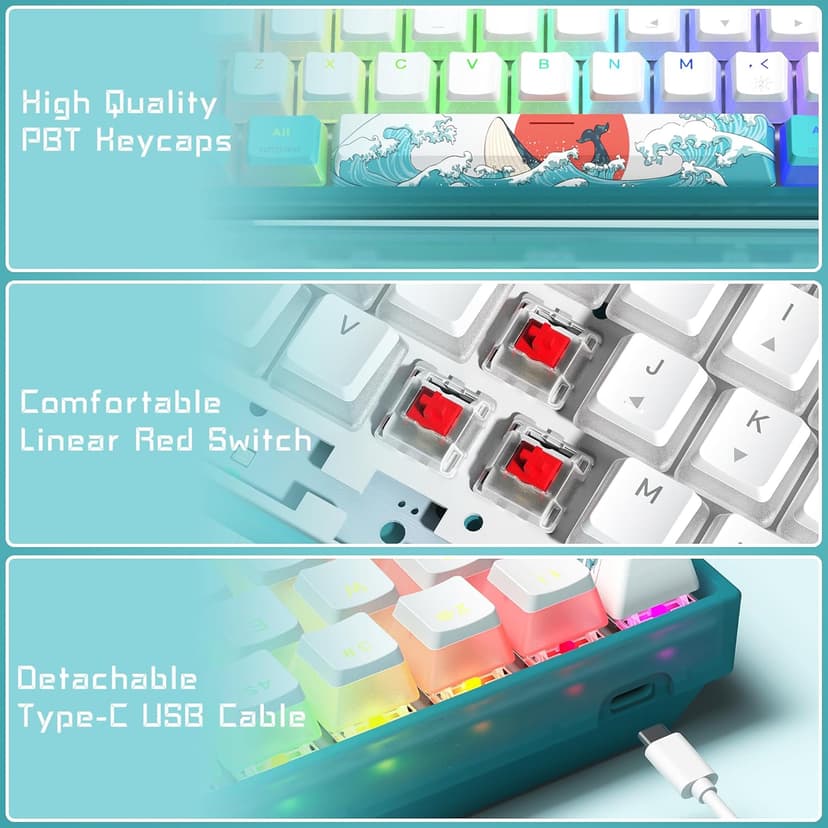 Womier 60% Percent Keyboard,WK61 Mechanical RGB Wired Gaming Keyboard,Hot-Swappable Creamy Key Board with PBT Keycaps,Linear Red Switch for Windows/MAC (Blue)