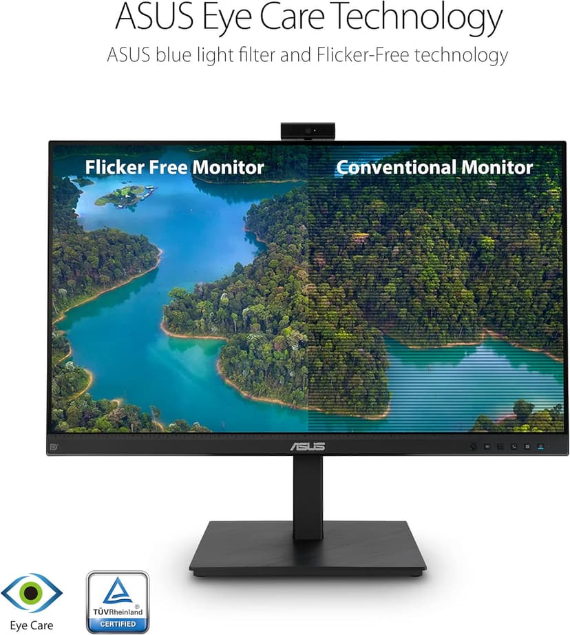 ASUS 27” 1080P Video Conference Monitor (BE279QSK) - Full HD, IPS, Built-in Adjustable 2MP Webcam, Mic Array, Speakers, Eye Care, Wall Mountable, Frameless, HDMI, DisplayPort, VGA, Height Adjustable