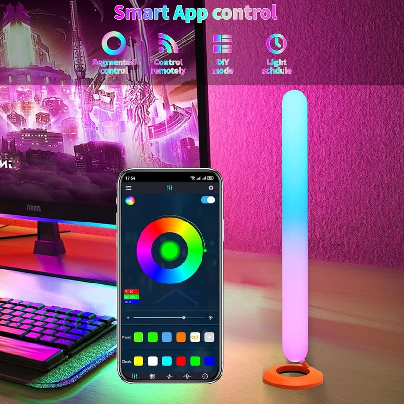 RGB LED Light Bar for Gaming Setup: Smart Music Sync TV Backlight with 16 Million Colors & 200+ Modes - USB Powered Ambient Lighting