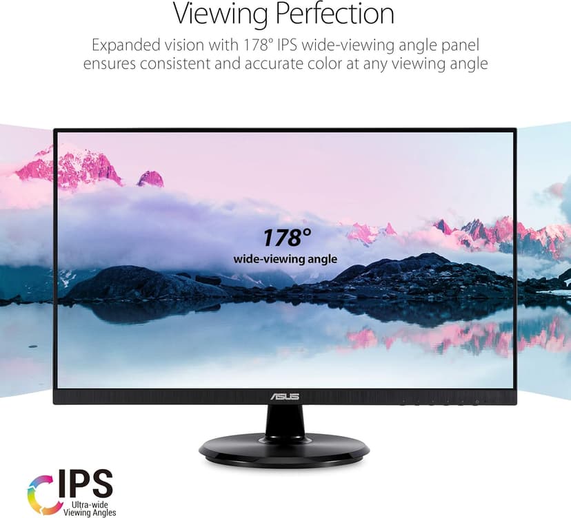 ASUS VA24DQ 23.8” Monitor, 1080P Full HD, 75Hz, IPS, Adaptive-Sync/FreeSync, Eye Care, HDMI DisplayPort VGA, Frameless, VESA Wall Mountable ,BLACK
