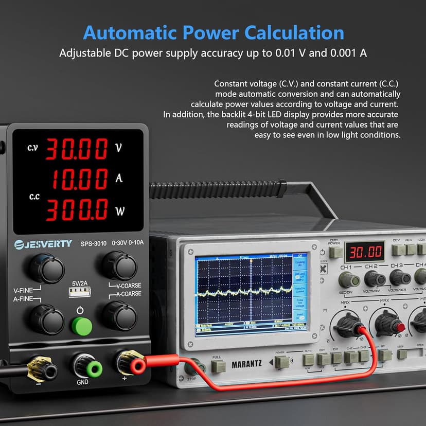 DC Power Supply Variable, 0-30V 0-10A Adjustable Switching DC Regulated Bench Power Supply with High Precision 4-Digit LED Display, 5V/2A USB Port, Coarse and Fine Adjustment SPS-3010