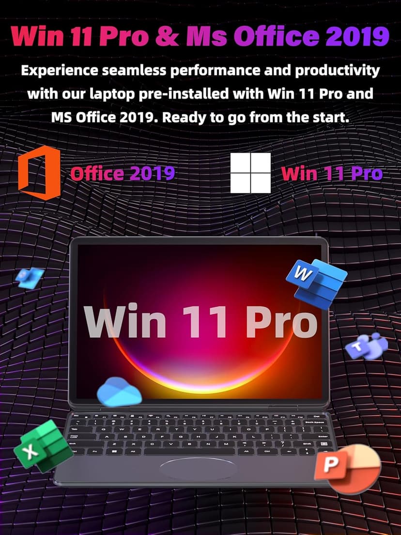 11" Convertible 2-in-1 Touchscreen Laptop, in tel N100,16GB RAM,1T SSD,FHD 1920 * 1200 IPS,Win 11 Pro PC,Backlit Keyboard, WiFi,USB-C,HDMI,Oval Trackpad,Lightweight for Business&Students