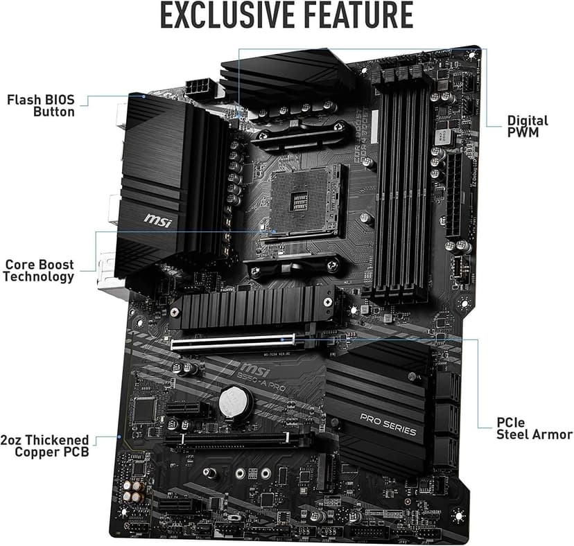 INLAND AMD Ryzen 7 5700X 8-Core 16-Thread Unlocked Desktop Processor with MSI B550-A PRO ProSeries Motherboard (AMD AM4, DDR4, PCIe 4.0, SATA 6Gb/s, M.2, USB 3.2 Gen 2 ATX)