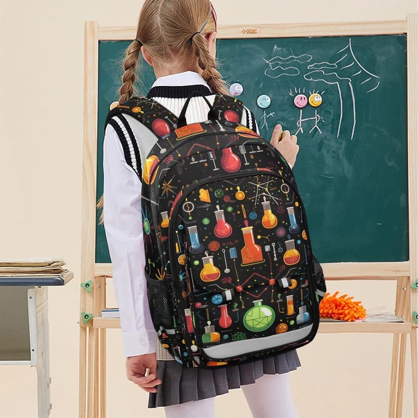Cartoon Chemistry Backpack Kids School Bag Lightweight Laptop Backpack Elementary Capacity Student Bookbags for Travel Daypack with Reflective Stripes