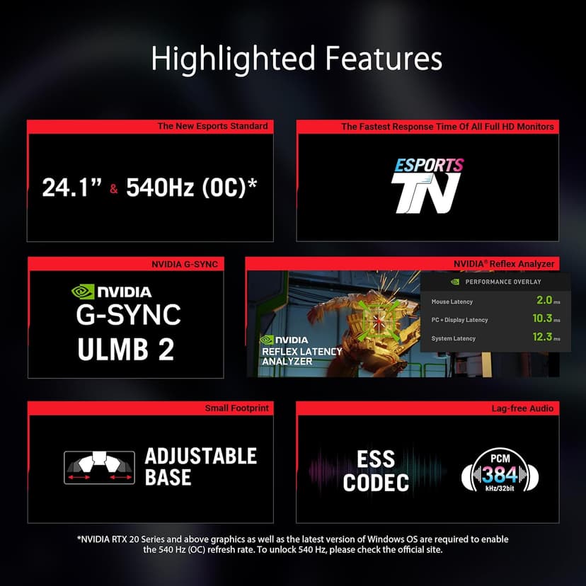 ASUS ROG Swift Pro PG248QP NVIDIA G-SYNC esports gaming monitor -24.1-inch FHD, 540 Hz (OC), Esports-TN panel, NVIDIA Reflex Analyzer, ULMB 2, adjustable base, ESS codec, DisplayHDR400, 3year warranty