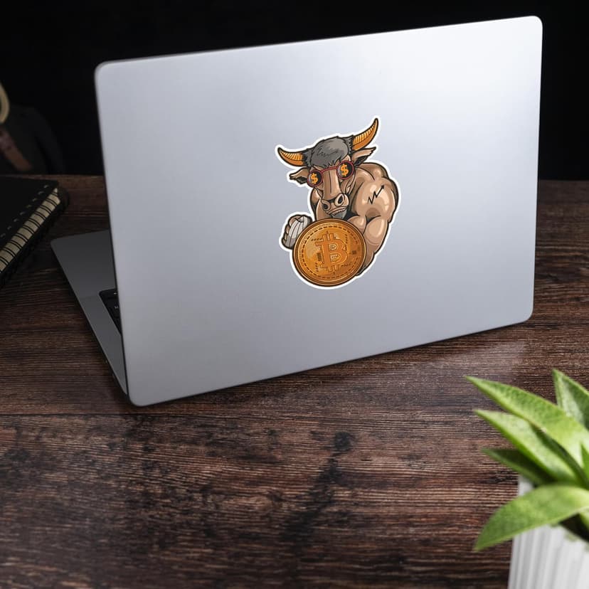 Crypto Mining Bull - Bitcoin Trading & Money Vinyl Sticker Decal for Car Bumpers and Window Sticker Laptop Skateboard Luggage Sticker for Truck Hardhat Stickers for Men and Woman 4"X5" sj93