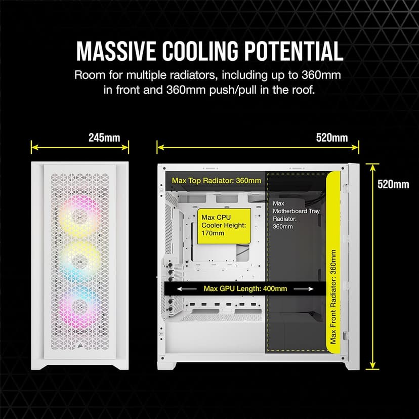 Corsair 5000D Airflow Mid-Tower Case - 3 RGB Fans - Lighting Controller - High-Airflow Design - RapidRoute Cable Management - True White