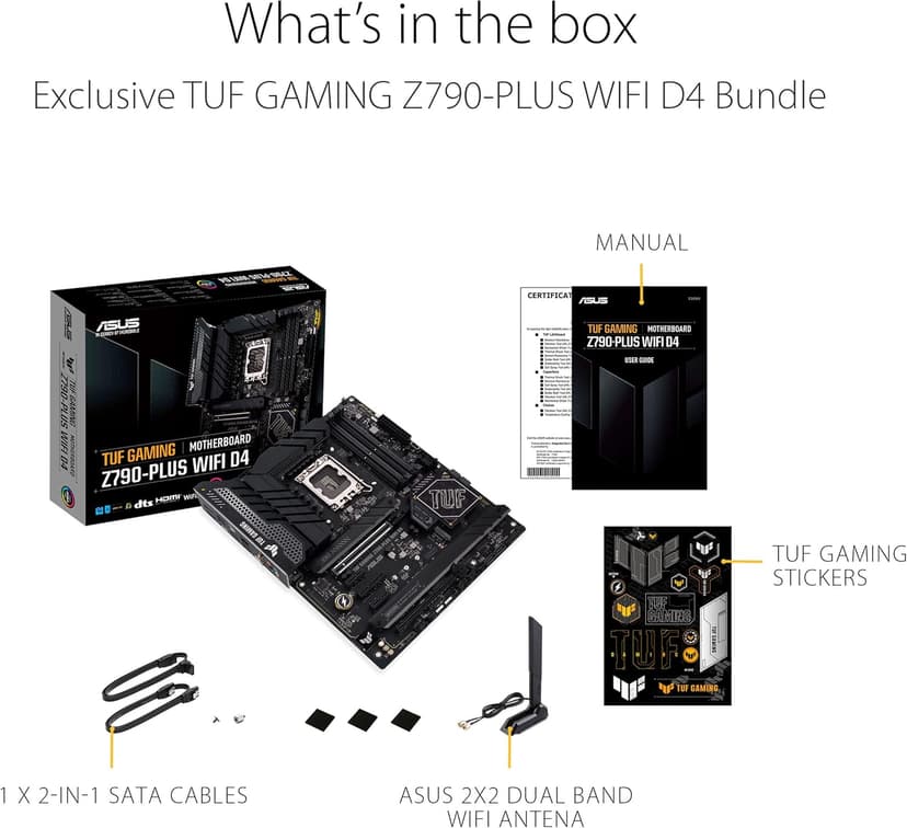 ASUS TUF Gaming Z790-Plus WiFi D4 LGA 1700(Intel 14th,12th&13th Gen) ATX Gaming Motherboard(PCIe 5.0, DDR4,4xM.2 Slots,16+1 DrMOS, WiFi 6,2.5Gb LAN, Front USB 3.2 Gen 2 Type-C, Thunderbolt 4/USB4)