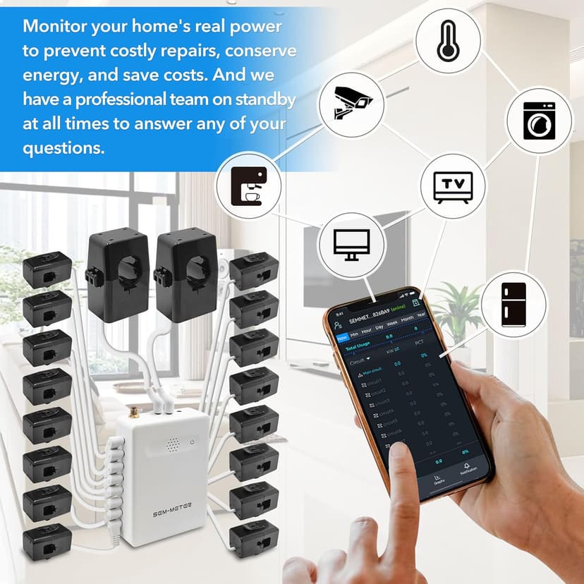 Smart Home Energy Monitor with 16 50A Circuit Level Sensors, Measure Power Usage in Real-Time, History with App (16 50A Circuit Level Sensors) - Compatible with Home Assistant