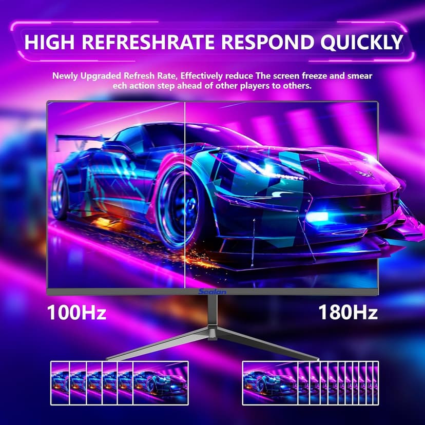 24 Inch Curved Gaming Monitor 180hz Full HD 1080P Frameless AMD FreeSync Eye Care DisplayPort HDMI Wall Mountable 250cd/m² Brightness 99% sRGB AMD FreeSync Flicker-Free Blue Light Filter