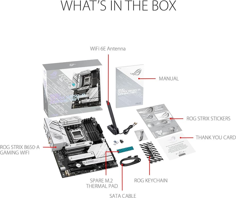 ASUS ROG Strix B650-A Gaming WiFi 6E AM5 (LGA1718) Ryzen 7000 Motherboard(12+2 Power Stages,DDR5,3xM.2 Slots,PCIe® 4.0, 2.5G LAN,WiFi 6E,USB 3.2 Gen 2x2 Type-C® Port)