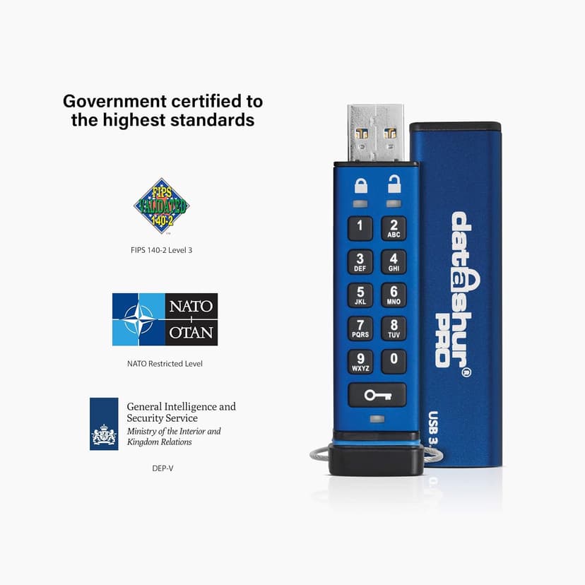 iStorage datAshur PRO 8 GB | Encrypted USB Memory Stick | FIPS 140-2 Level 3 Certified | Password protected | Dust/Water Resistant