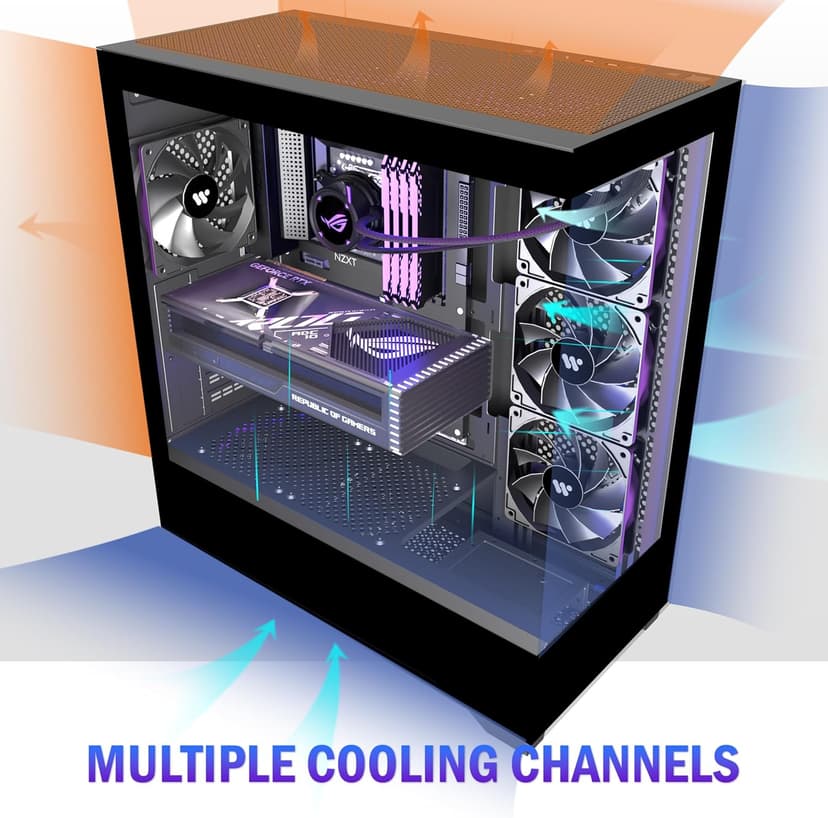 KEDIERS PC CASE ATX 4 Fans Pre-Installed, Type-C Mid Tower Computer Case with Full-View Dual Tempered Glass, Gaming PC Case,Black,P4