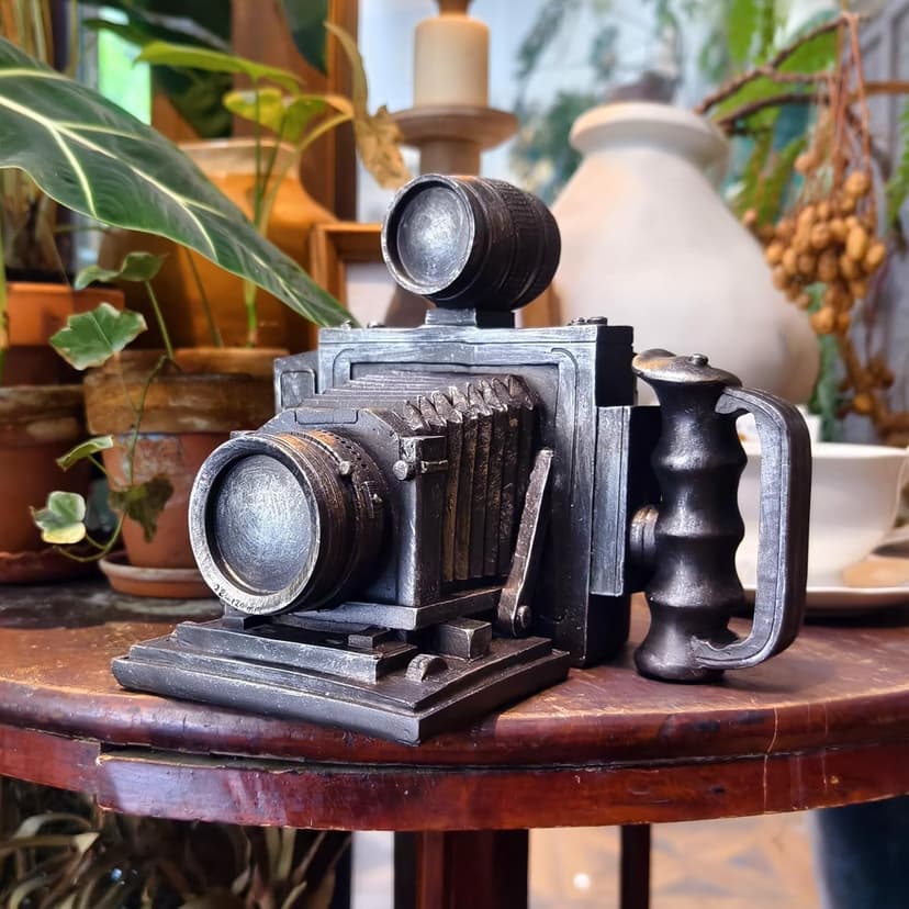Vintage Camera Model Silver Gray Camera Replica Camera Model Nostalgic Collective Statue Resin Ornament Cents Penny Piggy Bank Decoration for Desktop Bar Office Showcase Prop Unique Gift