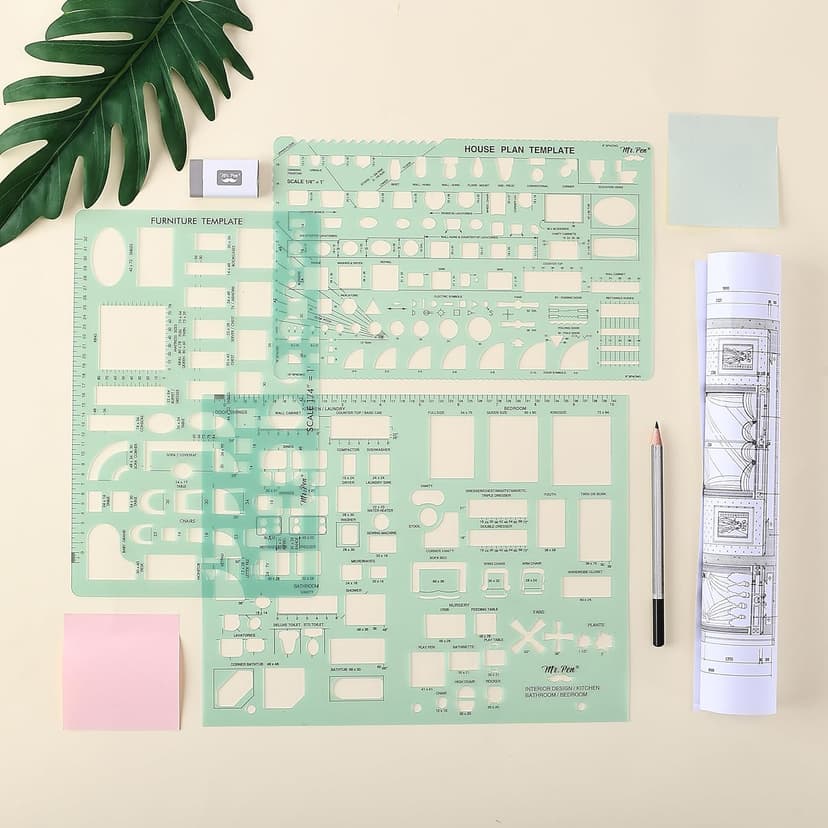 Mr. Pen- House Plan, 3 Pack, Green, Interior Design and Furniture Templates, Drafting Tools and Ruler Shapes for Architecture, Drafting Tools, Architecture Supplies, Drafting Templates