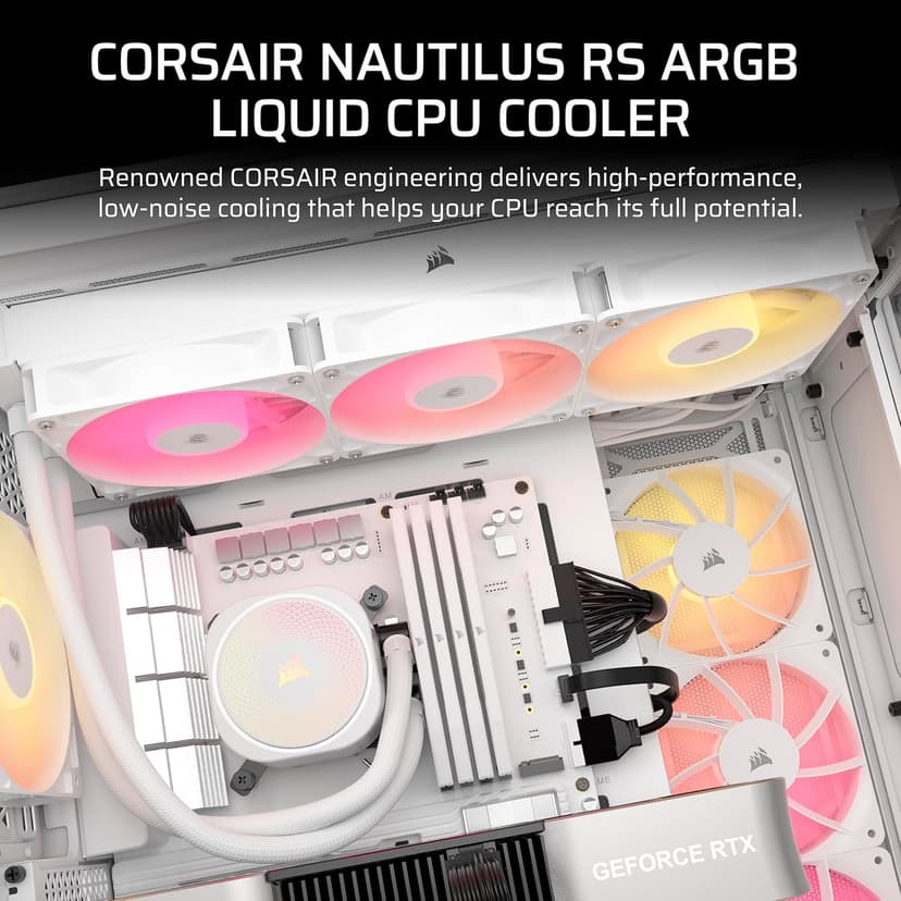 CORSAIR Nautilus 360 RS ARGB Liquid CPU Cooler – 360mm AIO – Low-Noise – Direct Motherboard Connection – Daisy-Chain – Intel LGA 1851/1700, AMD AM5/AM4 – 3X RS120 ARGB Fans Included – White