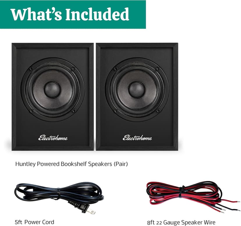 Electrohome Huntley Powered Bookshelf Speakers with Built-in Amplifier and 3" Drivers for Turntable, TV, PC and Wireless Music Streaming Featuring Bluetooth 5, RCA and Aux (EB10B)