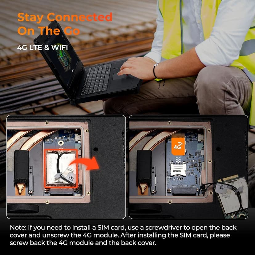 MUNBYN 15.6" Rugged Laptop Windows 11 Pro, Intel i5-1135G7, 16GB+512GB, Heavy Duty Laptop, Wi-Fi 6, 4G LTE Rugged Laptop Computer, 700Nit Outdoor Laptop, 6300+1750mAh Dual Battery, 2Y Protection(New)