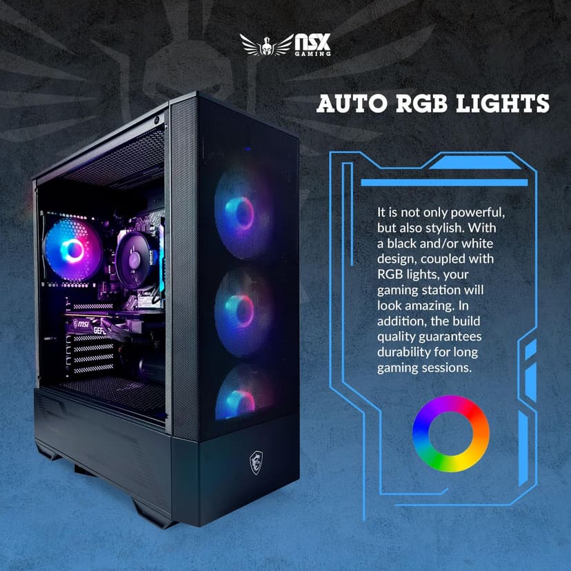 NSXGAMING Nova Desktop Gaming Computer (AMD Ryzen 5 5600G, 16GB 2 * 8 GB DDR4 3600, 512Gb M2 NVME SSD, RGB Fans, W11 64-bit Ready, Wify Ready, Mouse and Keyboard)