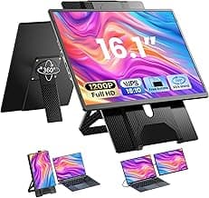 Laptop Screen Extender 16.1", 1200P FHD, Portable Monitor 360° Rotating Detachable Stand, Height Adjustable Laptop Monitor Extender for Laptop 13-17.5", Plug-Play for Mac/OS/Wins/Chrome/Dex