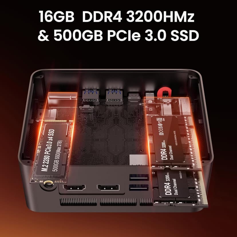 Beelink Mini PC, SER5 Pro 5825U AMD Ryzen 7 (Up to 4.5GHz) 16GB DDR4 500GB PCle 3.0 SSD Mini Desktop Computer, 2.5G LAN, Wifi6/BT5.2,HDMI/DP/Type-c/4K Triple Display Micro PC