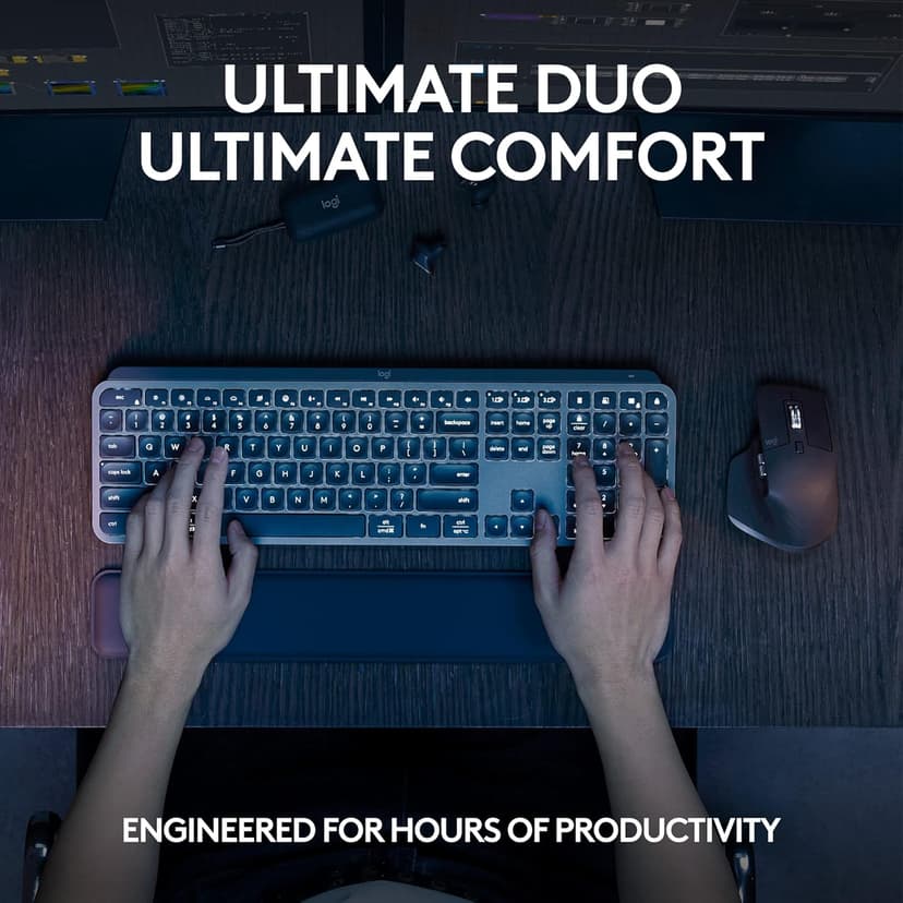 Logitech MX Keys S Combo - Performance Wireless Keyboard and Mouse with Palm Rest, Customizable Illumination, Fast Scrolling, Bluetooth, USB C, for Windows, Linux, Chrome, Mac