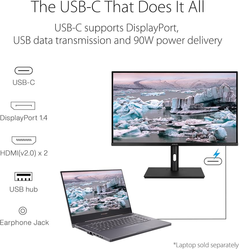 ASUS ProArt Display 32” 4K HDR Monitor (PA329CV) - UHD (3840 x 2160), IPS, 100% sRGB/Rec.709, ΔE < 2, Calman Verified, USB-C Power Delivery, DisplayPort, HDMI, USB 3.1 Hub, C-clamp, Height Adjustable