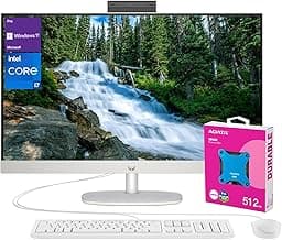 HP 27 i7 Business All in One Desktop, 27" FHD, Intel i7-1355U, 64GB RAM, 2TB SSD, Wired Keyboard & Mouse, IR Camera, HDMI, Wi-Fi 6, Windows 11 Pro, White with ADATA 512 External SSD Bundle