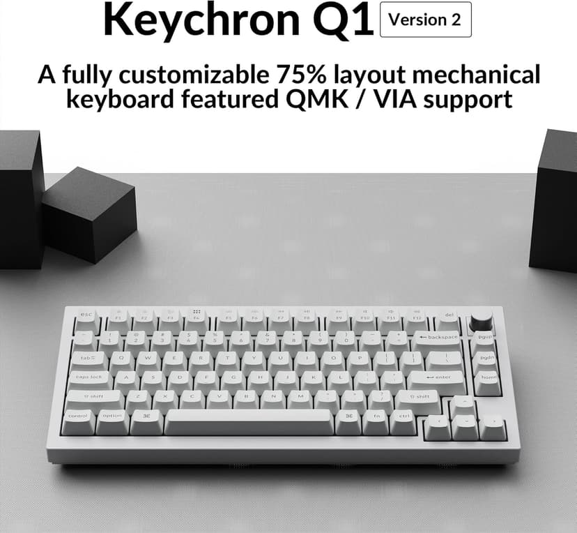 Keychron Q1 RGB Wired Custom Mechanical Keyboard, 75% Layout QMK/VIA Programmable Macro with Hot-swappable Gateron G Pro Brown Switch Double Gasket Compatible with Mac Windows Linux (White) -Version 2