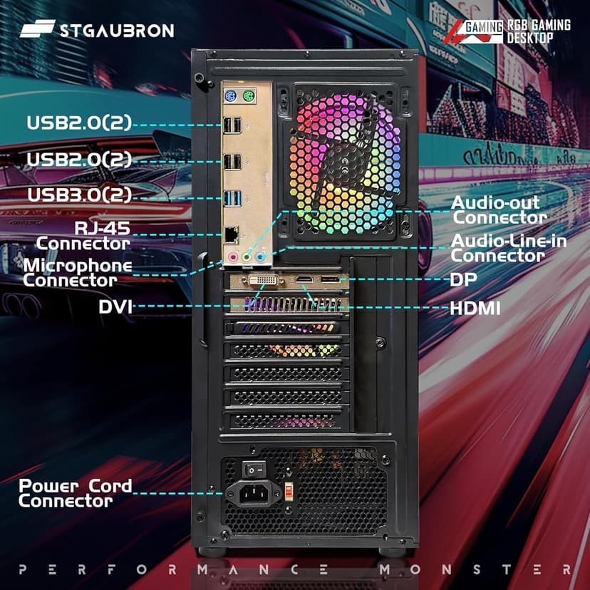 STGAubron Gaming PC Computer Desktop, Intel i7 Xeon E5 2.8GHz, Radeon RX 550 4G, 16GB DDR4, 512GB SSD, WiFi, BT 5.0, RGB Fan x4, Windows 10 Home