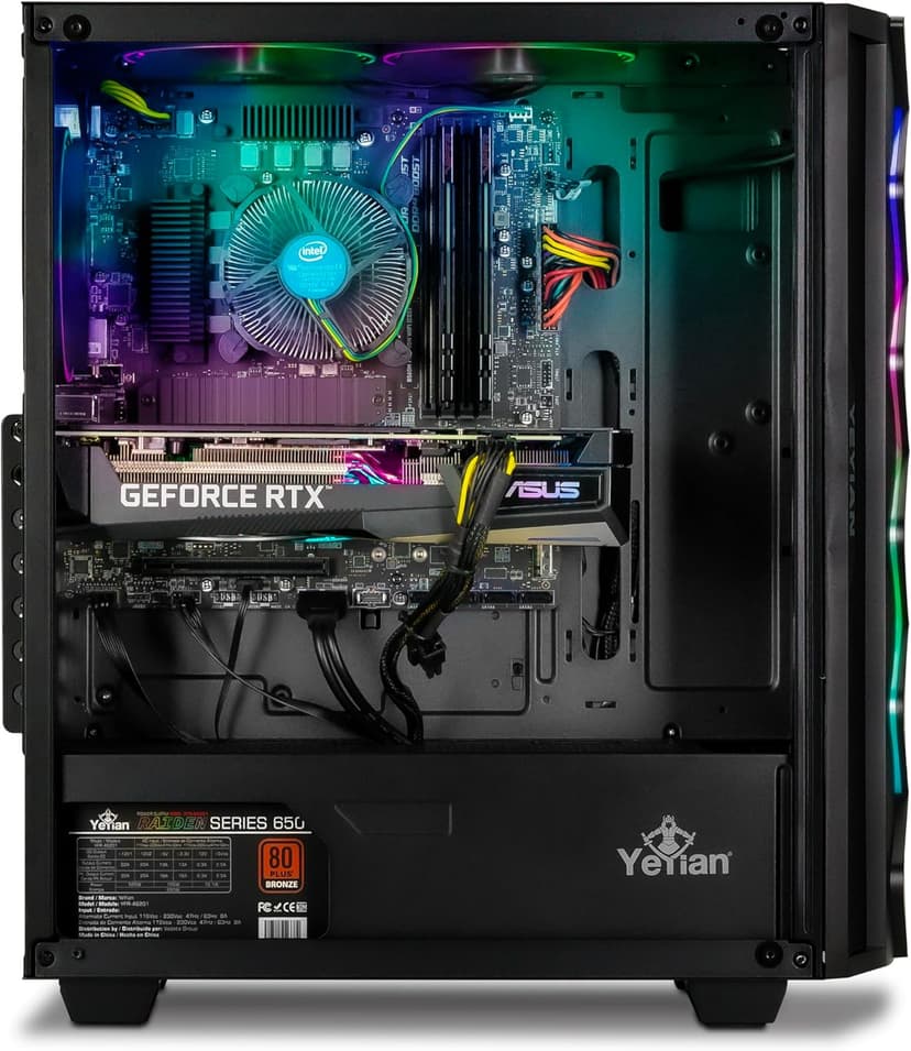 YEYIAN Shoge Gaming Computer - Intel 11th Gen i5-11400F 4.4 GHz, GeForce RTX 3060 Ti Gaming PC Desktop, 512GB NVMe SSD, 16GB DDR4 3200MHz RAM, Stock Fan, Win 11 Home, WiFi 6, 650W PSU