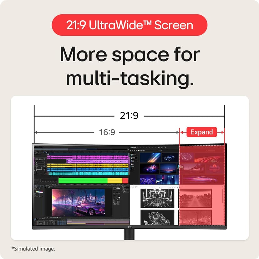 LG 40WP95C-W 40” UltraWide Curved WUHD (5120 x 2160) 5K2K Nano IPS Computer Monitor, DCI-P3 98% (Typ.) HDR10, Thunderbolt 4 w/ 96W PD, 3-Side Virtually Borderless Design Tilt/Height/Swivel Stand,Black