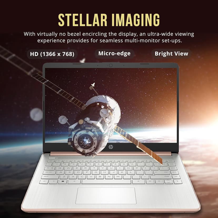 HP Stream 14" HD BrightView Laptop, Intel Celeron N4120, 16GB RAM, 416GB Storage (128GB eMMC + 288GB Docking Station Set), Intel UHD Graphics, 720p Camera, Wi-Fi, 1 Year Office 365, Win 11 S, Gold