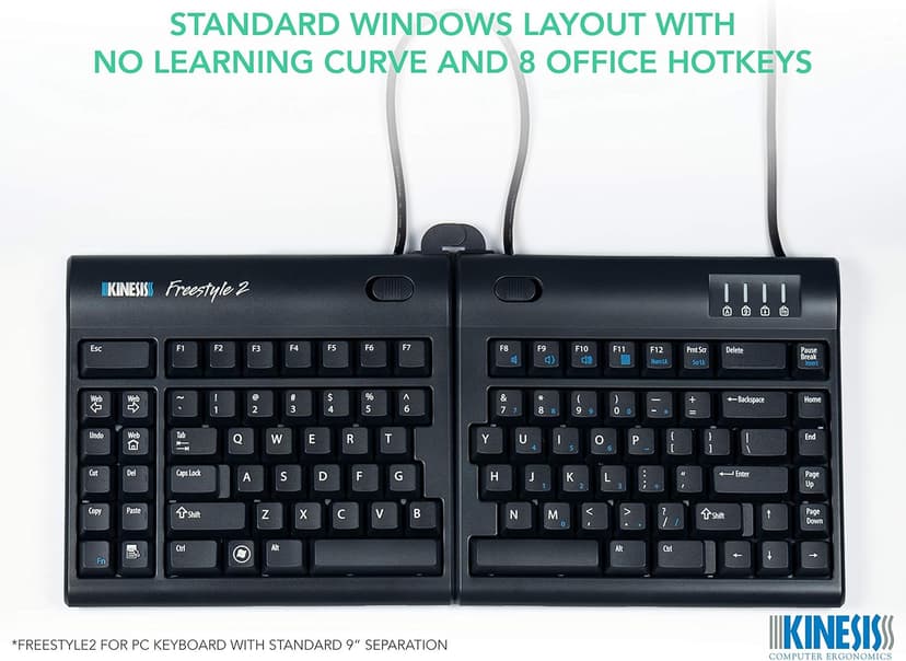 KINESIS Freestyle2 USB-A Ergonomic Keyboard w/ VIP3 Lifters for PC (9" Separation) (KB820PB-US)