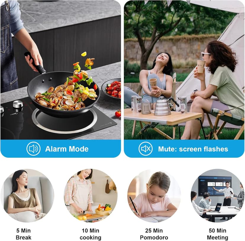 Rotating Cube Visual Timer 5, 25, 10, 50 Min Preset + Custom Countdown, Rechargeable Desk Productivity Flip Timer w/Silicone Case, Silent Mode, Ideal for ADHD Tool Study Work Kitchen School (Black)